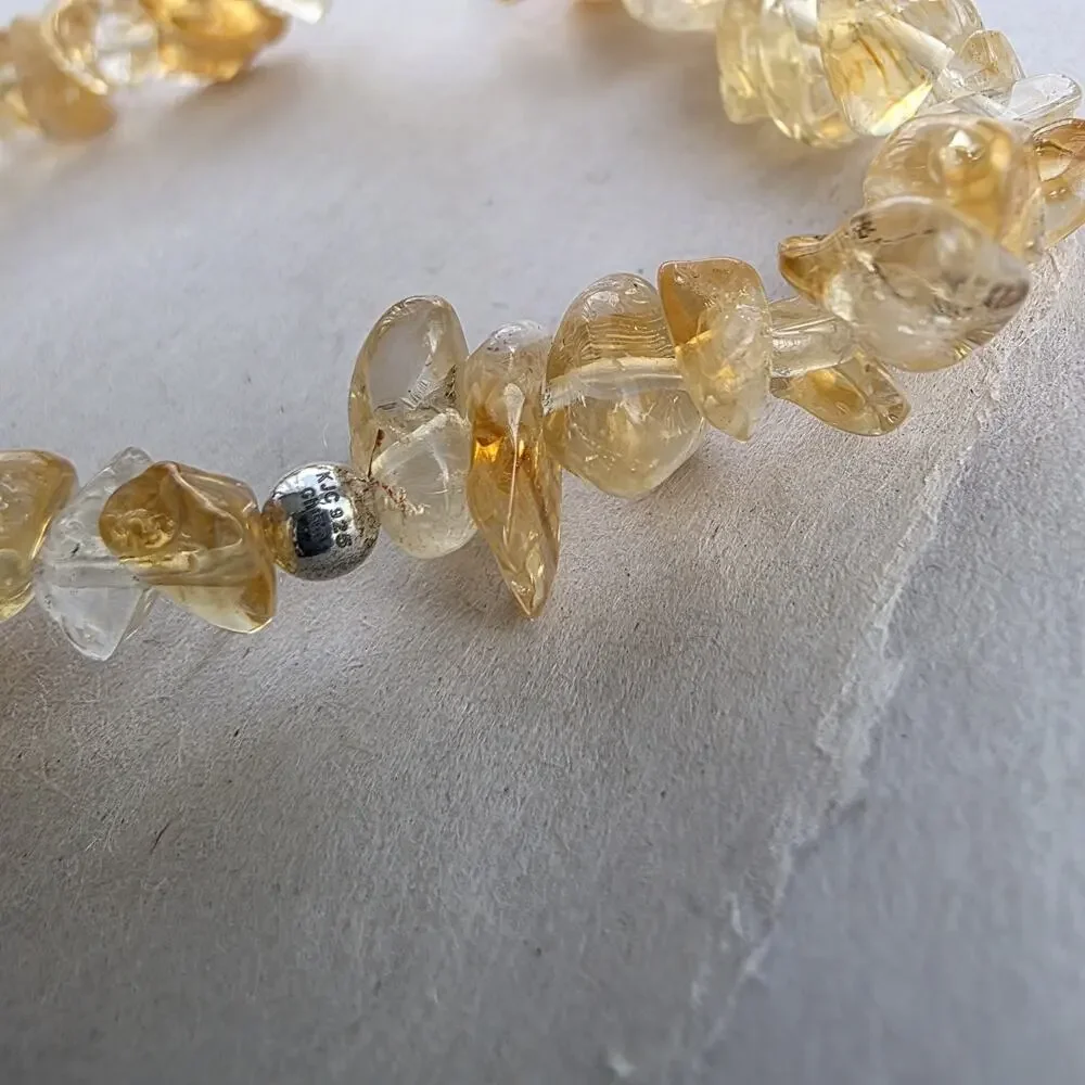 KJC HSN 925 Sterling Silver Genuine Stone Citrine stretch Bracelet‎ 7” New